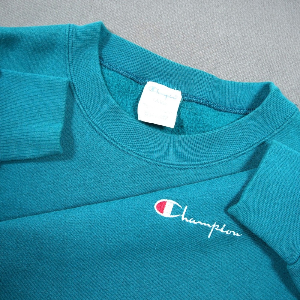 VTG USA Champion Blank Men Sweatshirt L Crewneck Pullover Retro Teal Gym 90s